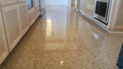 exposed aggregate and polished kitchen